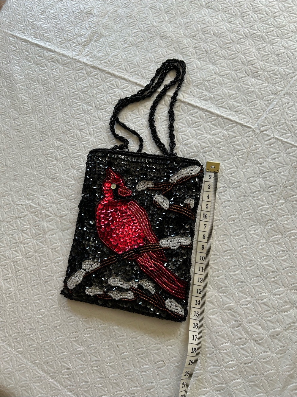 Black Sequin Bag with Red Cardinal Beadwork